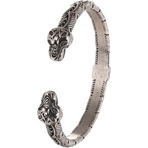 TURTLEDOVE Viking Wolf Head Bangle, Norse Arm Ring Stainless Steel, Scandinavian Nordic Mythology Jewelry