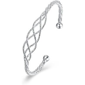 NABTYJC Sterling Silver Ball Bracelet, Fashion adujstable Bangle Bracelet Beads Cuff Bangle For Women Girls