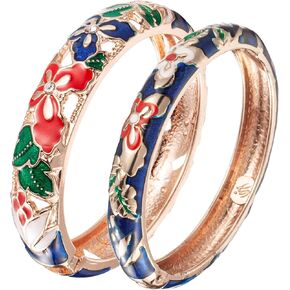 UJOY Fashion Cloisonne Bracelets Gold Plated Butterfly Filigree Enameled Womens Gifts Bangles Spring Hinged 88A09