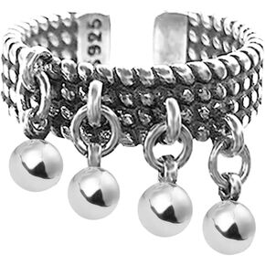 THJEW Fashionable Shiny Ball Beads Ring for Women Girls,S925 Sterling Silver Geometric Tiny Balls Adjustable Open Ring Jewelry Gift for Women Girls