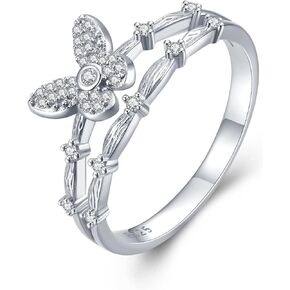 Butterfly Ring for Women,925 Sterling Silver Created 5A Cubic Zirconia Butterfly Statement Rings,Dainty Animal Jewelry Anniversary Birthday Jewelry Gifts for Girls Mom Daughter Wife