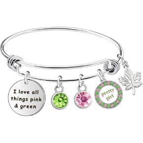 CWSEN Greek Sorority Bracelet Gift for Women Sorority Paraphernalia Gift Jewelry for Girls Graduation Gifts Pink and Green Bracelet