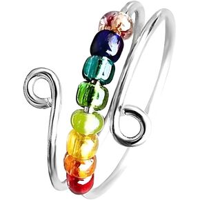 خاتم شاكرا للنساء والبنات، هدايا عيد الميلاد والكريسماس للابنة والصديقة، خواتم تخفيف التوتر، خواتم خرز دوارة، صغير، زنك، بدون احجار كريمة in Kuwait