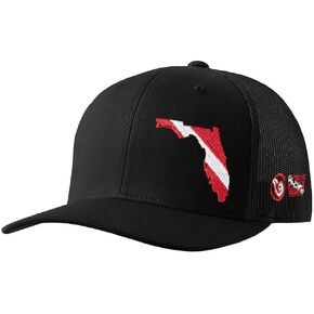 Born of Water Florida Scuba Diver Down Flag Trucker Hat Black