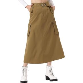 Allegra K Cargo Skirt Woman's 2023 Trendy Y2K Skirts Zip Tie Waist Cargo Long Skirt with Pockets