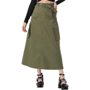 Allegra K Cargo Skirt Woman's 2023 Trendy Y2K Skirts Zip Tie Waist Cargo Long Skirt with Pockets