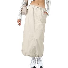 SySea Women Cargo Long Skirts Low Waist Drawstring Baggy Maxi Skirt Y2K Vintage Harajuku Streetwear