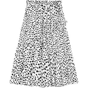 Milumia Women's Dalmatian Print Ruffle Trim Midi Skirt High Waist A Line Swing Skirts