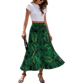 Aodemo Women's Summer High Elastic Waist Pleated Chiffon Skirt Swing A line Maxi/Midi Skirts