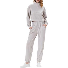 YKR 2 Piece Sweatsuits for Women Cropped Half Zip Sweatshirt and Sweatpants Set