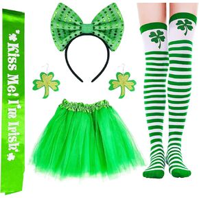 إكسسوارات يوم القديس باتريك للنساء من إيريش بارادايس مجموعة أزياء شامروك ترتر عصابة رأس سانت باتريك توتو القرط البرسيم الجوارب مخطط سانت باتريك هدايا حفلة القديس باتريك 5 قطع in Kuwait
