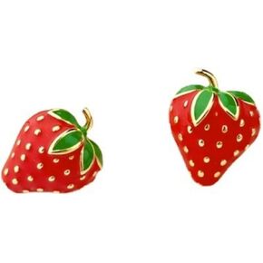 Cute Strawberry Stud Earrings Fruits Small Stud Earrings Red Enamel Lifelike Strawberry Earrings Summer Birthday Jewelry Gifts for Girls