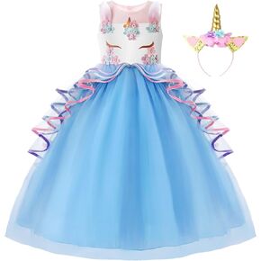 Uhdear Girls Unicorn Costume Party Pageant Princess Dress with Headband
