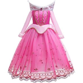 Girls Aurora Princess Dress Sleeping Beauty Fancy Dress Up Halloween Christmas Birthday Party Gown (w/Accessories)