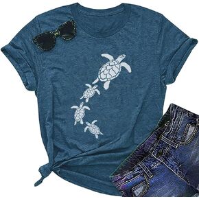 Sea Turtle Shirt Women Summer Beach Graphic T-Shirt Funny Turtle Graphic Tee Shirts Hawaiian Vacation Tee Tops