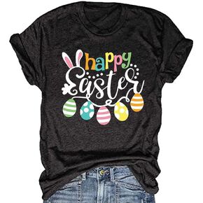 Women's Easter Day Shirts Spring Cute Family Happy Hip Hop Easter Bunny Coffee Floral Graphic Tees Tops