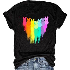 Women's Easter Day Shirts Spring Cute Family Happy Hip Hop Easter Bunny Coffee Floral Graphic Tees Tops