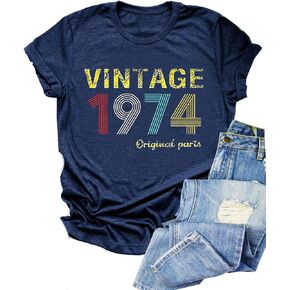 Vintage 1975 T Shirts for Women 50th Birthday Shirts Gifts Born in 1975 Shirt Retro Short Sleeve Tee Tops