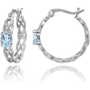 Sterling Silver Genuine or Created Gemstone Celtic Knot Round Hoop Earrings