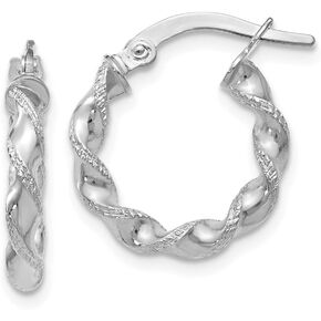 Jewels By Lux Leslie's 10K White Gold Polished & Textured Twisted Hinged Hoop Earrings