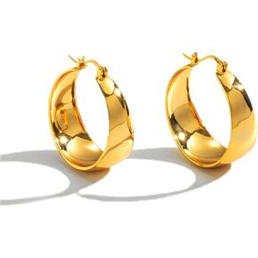 18K Gold Hoop Earrings for Women Girls, Hypoallergenic Gold Plated Earrings Lightweight Chunky Hoops Jewelry 925 Sterling Large