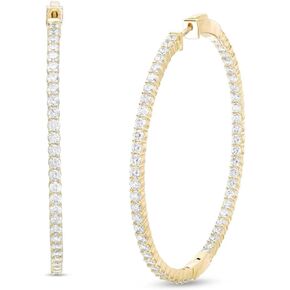 10k Solid Gold Echo Moissanite Diamond Inside-Outside Hoop Earrings for Women in White, Yellow Or Rose Gold Lab Created