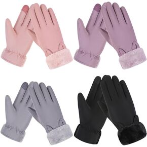 Mepase 4 Pairs Women Ski Gloves Winter Waterproof Touchscreen Ski Gloves Women's Snowboarding Gloves (Gray, Black, Purple, Pink)