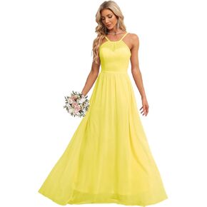 Halter Bridesmaid Dresses for Wedding Party Women's Long Chiffon Ruched Formal Dresses