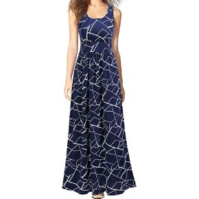 WOOSEA Women Sleeveless Scoop Neck Loose Plain Long Maxi Casual Dress