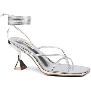 Zzheels Women's Lace Up Heels Strappy Chunky Heels Square Toe Tie Up Sandals