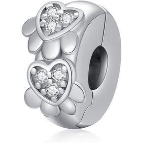 LONAGO Dog Paw Charm Stopper for Bracelet, 925 Sterling Silver Spacer Bead Clip Stopper Charms for Women Bracelets Birthday Gift