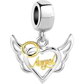 MiiFort Angel Wing Love Heart Charm Compatible with Pandora Bracelets Towtone Gold Silver Religion Cross God Women Daughter