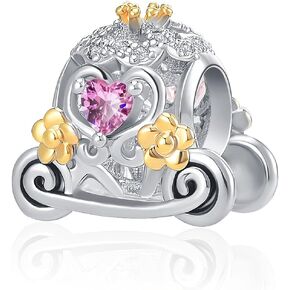 DWJSu Cinderella's Pumpkin Fairy Tales Princess Carriage Flower Christmas Charms Bead fit Pandora Charm Bracelet for Women Gilrs