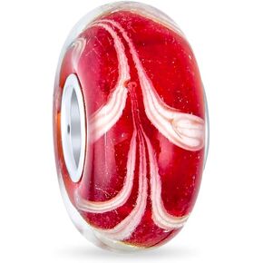 Bling Jewelry Murano Glass .925 Sterling Silver Core Translucent Rainbow Spotted Circles Glitter Foil Spacer Scroll Charm Bead Fits European Bracelet For Women Teen
