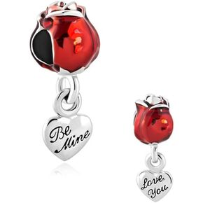 Be Mine Red Rose Heart Love You Charm for Wife Girlfriend Compatible with Pandora Bracelets