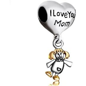 Chili Jewelry Heart Love Mom Forever Charm for Mother Compatible with Pandora Bracelets