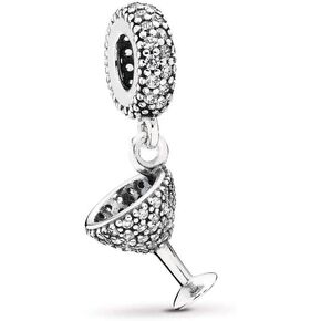 MiniJewelry Women Cocktail Wine Glass Dangle Charm fits Pandora Moments Bracelets Sterling Silver Birthday Granddaughter Sisters Daughter BFF Graduation