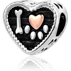 Luluadorn Dog Mom Silver Bead Charm for Bracelets Paw Print Bone Charms Red Black Charm Bracelet for Puppy Mom Women Dog Lover Pet Doggy Mother Pooch Doggie Mommy