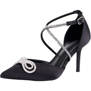Women's Rhinstones Bow Heels Closed Toe Strappy Pumps Crisscross Kitten Sandals Wedding Bridal Party Dress Shoes
