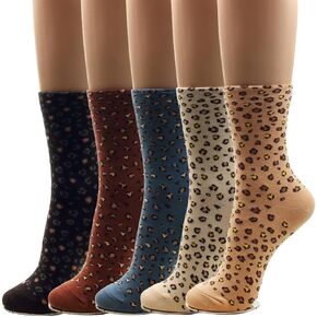 WOWFOOT 4 Pairs Leopard Crew Socks Animal Pattern Print Fun Women Girl Boy Novelty