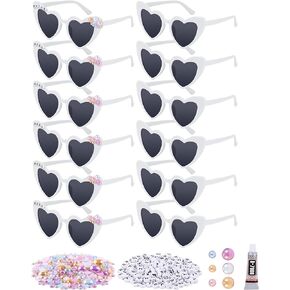 Xuhal 12 Pairs Valentines Day Heart Party Sunglass Bulk Bachelorette Glasses with DIY Letter Bead Pearl for Wedding Party