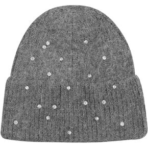 Caviotess Warm Wool Beanie Hats for Women Girls Sparkly Rhinestones Winter Hat Fluffy Knitted Skull Cap