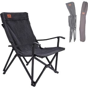 CAMPINGMOON Portable Cotton Canvas Campfire Bonfire Open Fire Camping Chair Low Style Chair Black F-1003C-BK