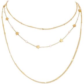 Awgusu Women's Elegant Gold Layered Necklace Fashionable Choke Loop Long Necklace Layered Jewelry Necklace