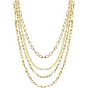 14K Yellow Gold Plated Multi Station Necklaces Layering Long Gold Necklace, Dainty Station Jewelry
