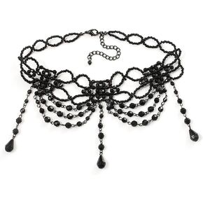 Avalaya Chic Victorian/Gothic/Burlesque Black Bead Choker Necklace