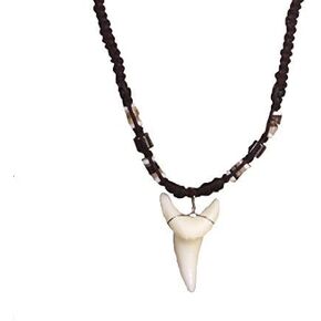 Hemp Cord Necklace Resin Shortfin Mako Shark Tooth with Black Beads