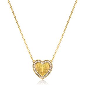 Dremmy Studios Dainty Heart Initial Pendant Necklace, 14K Gold Plated Initial Letter Necklaces for Women Teen Girls Alphabet A to Z Cute Letter Heart Necklace Jewelry Gifts for Women Girls