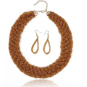 بيان خمر متعدد الطبقات البذور سلسلة من الخرز المختنق قلادة قلادة أقراط مجموعة الراتنج الخرز مريلة اليدوية للفتيات والنساء in Kuwait