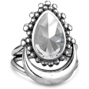 5A Brilliant Cubic Zirconia Crescent Moon Ring for Women Girls,S925 Sterling Silver Waterdrop Pyramid Shaped CZ Gem Boho Statement Ring Jewelry Gift for Her,Wedding Engagement Ring for Women